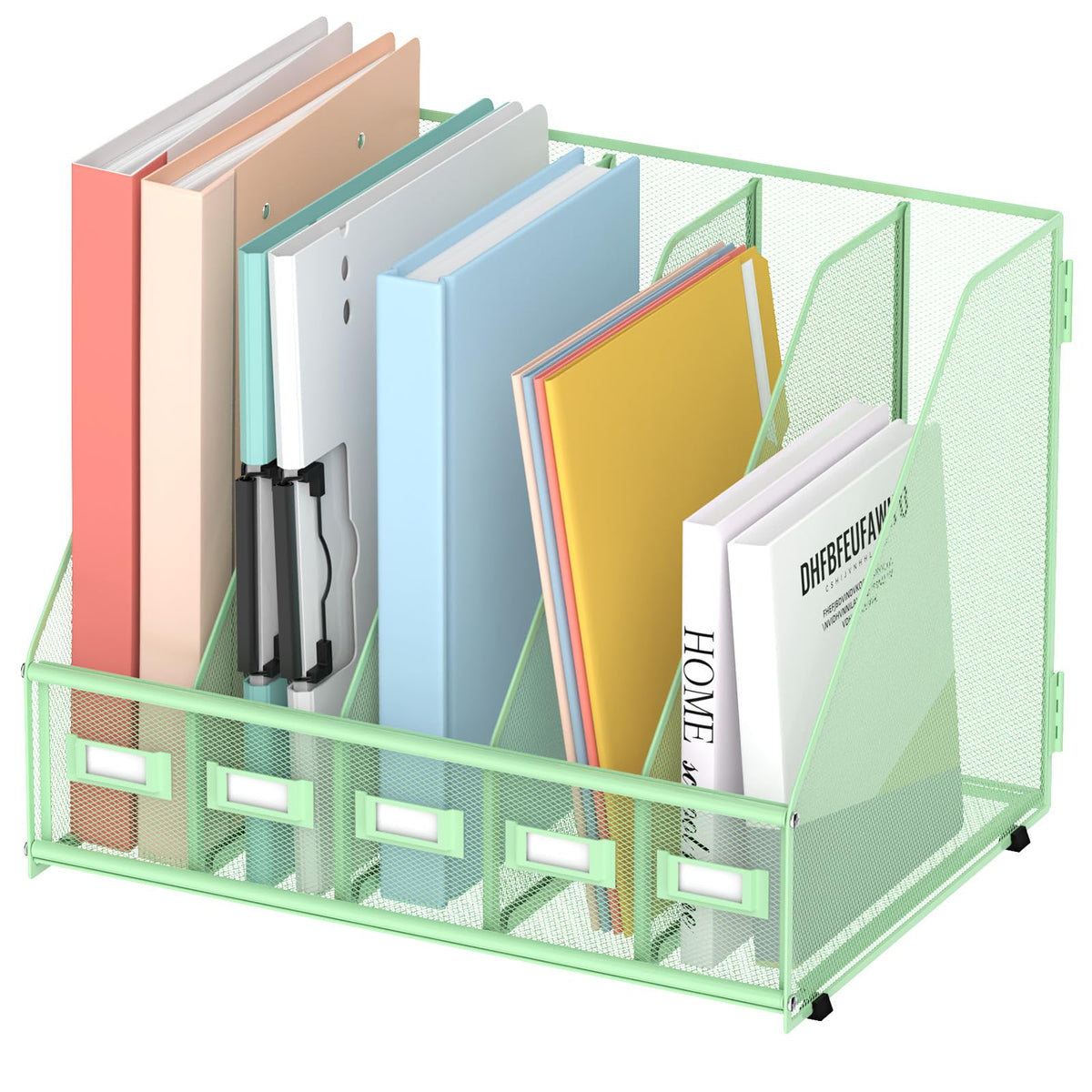 SUPEASY Desk Organizers Metal Desk Magazine File Holder with 5 Vertical Compartments Rack File Organizer for Office Desktop, Classroom, Home Workspace, Black