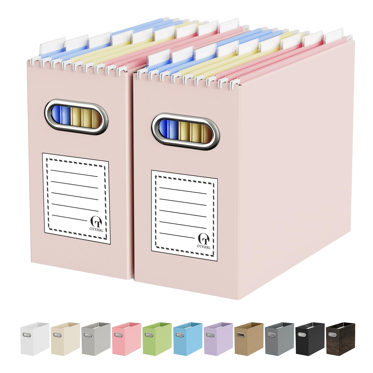 Oterri Portable Collapsible Cardboard File Box with Handle for Letter-Size