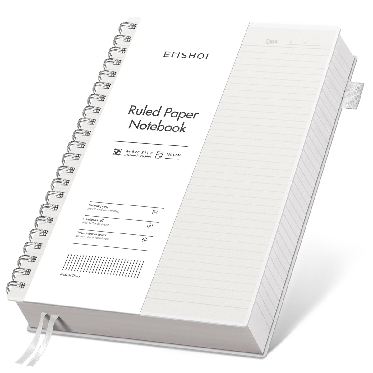 EMSHOI Lined Spiral Journal Notebook, 300 Pages, A4 Size (8.2'' x 11.2'')