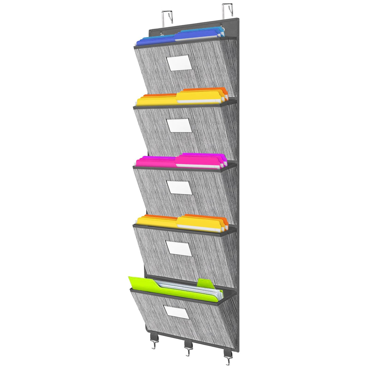 homyfort Over the Door File Organizer, Wall Hanging File Folders with 5 Large Pocket for Mails, Magazines, Back to School Supplies,Office Chart Storage, Paper Organization (Grey)