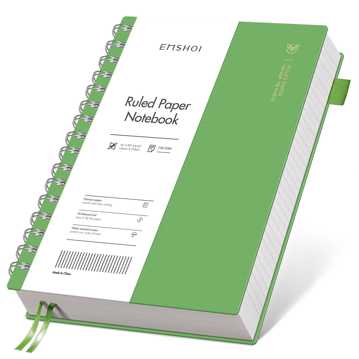 EMSHOI Lined Spiral Journal Notebook, 300 Pages, A4 Size (8.2'' x 11.2'')