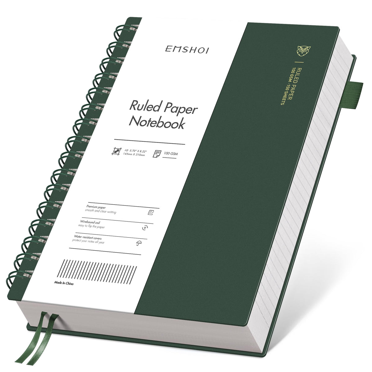 EMSHOI Lined Spiral Journal Notebook, 300 Pages, A4 Size (8.2'' x 11.2'')