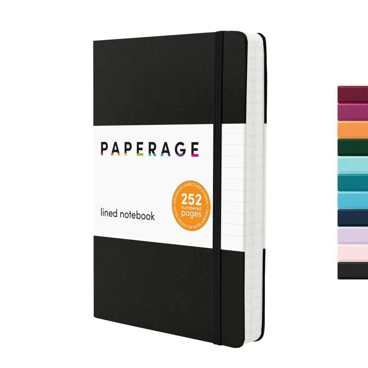 PAPERAGE Lined Journal Notebook, Hardcover Journal for Women & Men, 160 Pages, (5.6 in x 8 in), College Ruled Journaling Notebook for Work, School Supplies & Note Taking, (Black)