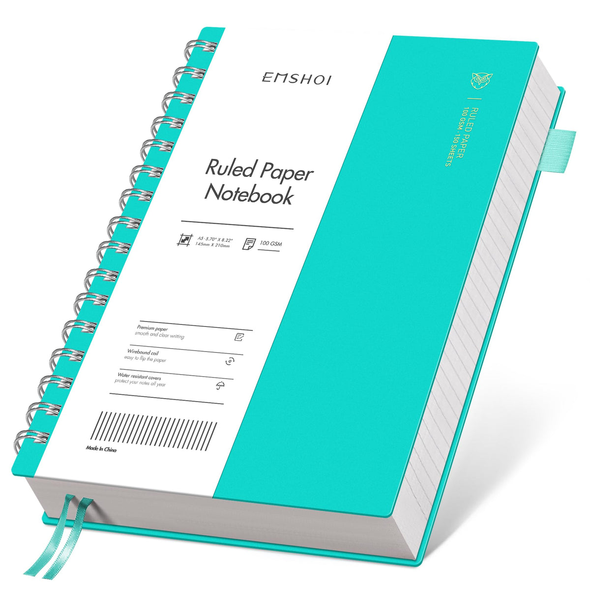 EMSHOI Lined Spiral Journal Notebook, 300 Pages, A4 Size (8.2'' x 11.2'')