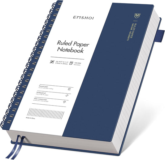EMSHOI Lined Spiral Journal Notebook, 300 Pages, A4 Size (8.2'' x 11.2'')