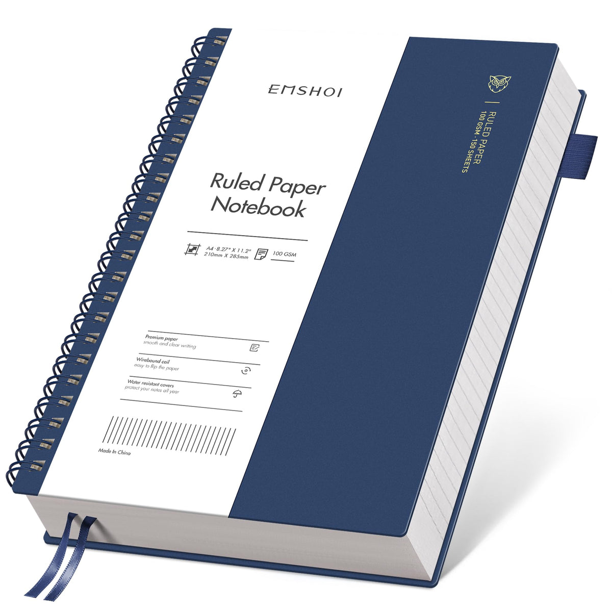 EMSHOI Lined Spiral Journal Notebook, 300 Pages, A4 Size (8.2'' x 11.2'')