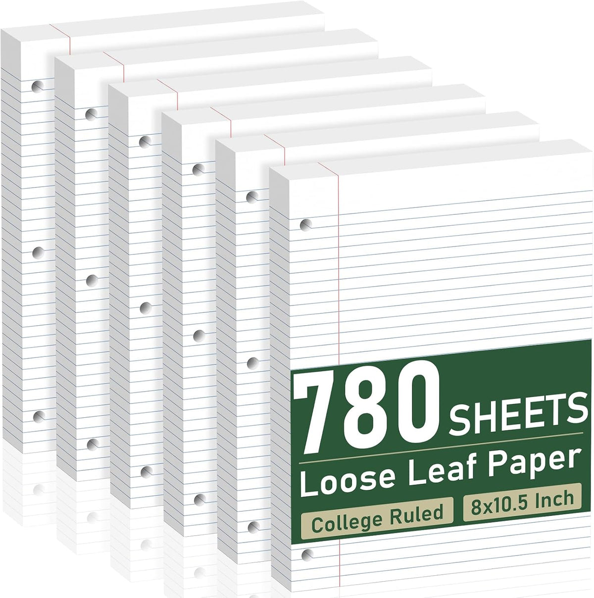 6 Pack Loose Leaf Paper, 130 Sheets Notebook, 8 x 10.5 Filler Paper Pads