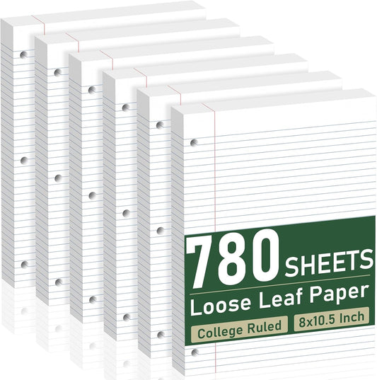 6 Pack Loose Leaf Paper, 130 Sheets Notebook, 8 x 10.5 Filler Paper Pads