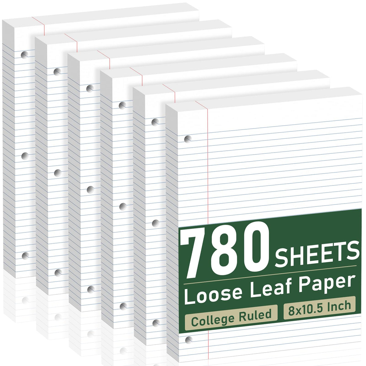 6 Pack Loose Leaf Paper, 130 Sheets Notebook, 8 x 10.5 Filler Paper Pads
