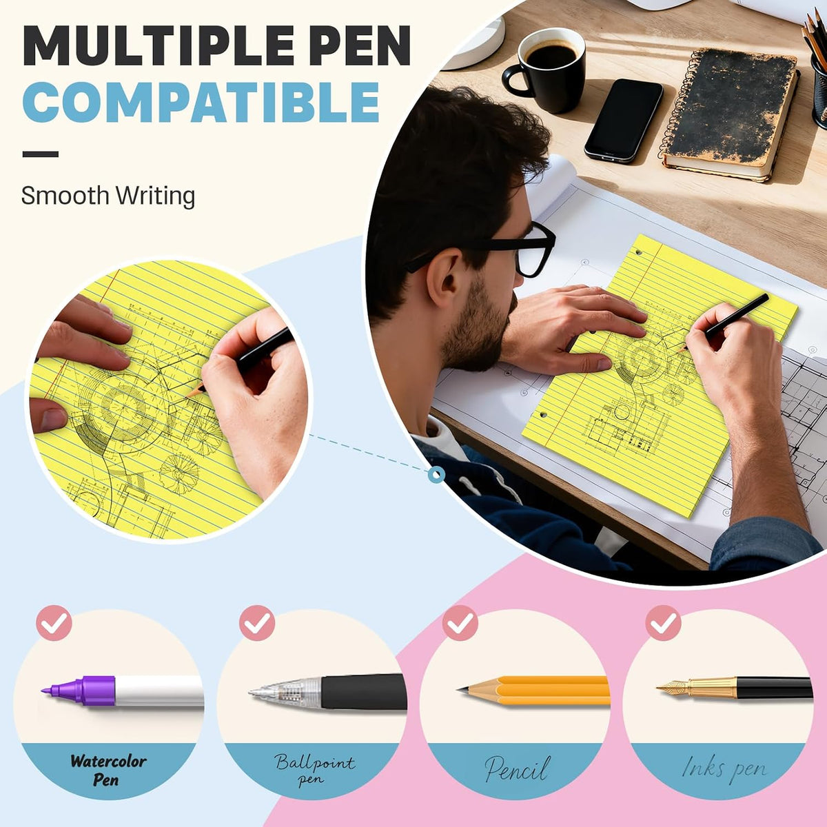 120 Sheets Loose Leaf Paper 8 x 10.5, 6 Colors Lined Paper College Ruled