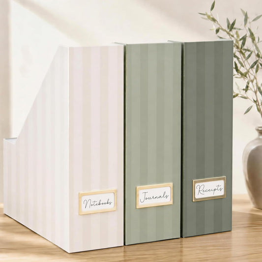 Beautiful Magazine Holder Set of 3 - Sturdy File Holder for Desk or Shelves