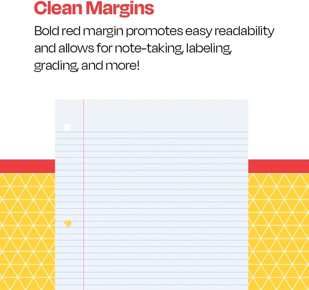 School Smart 3-Hole Punched Filler Paper w/Red Margin, 8-1/2 x 11 Inches, College Ruled, 200 Sheets, White