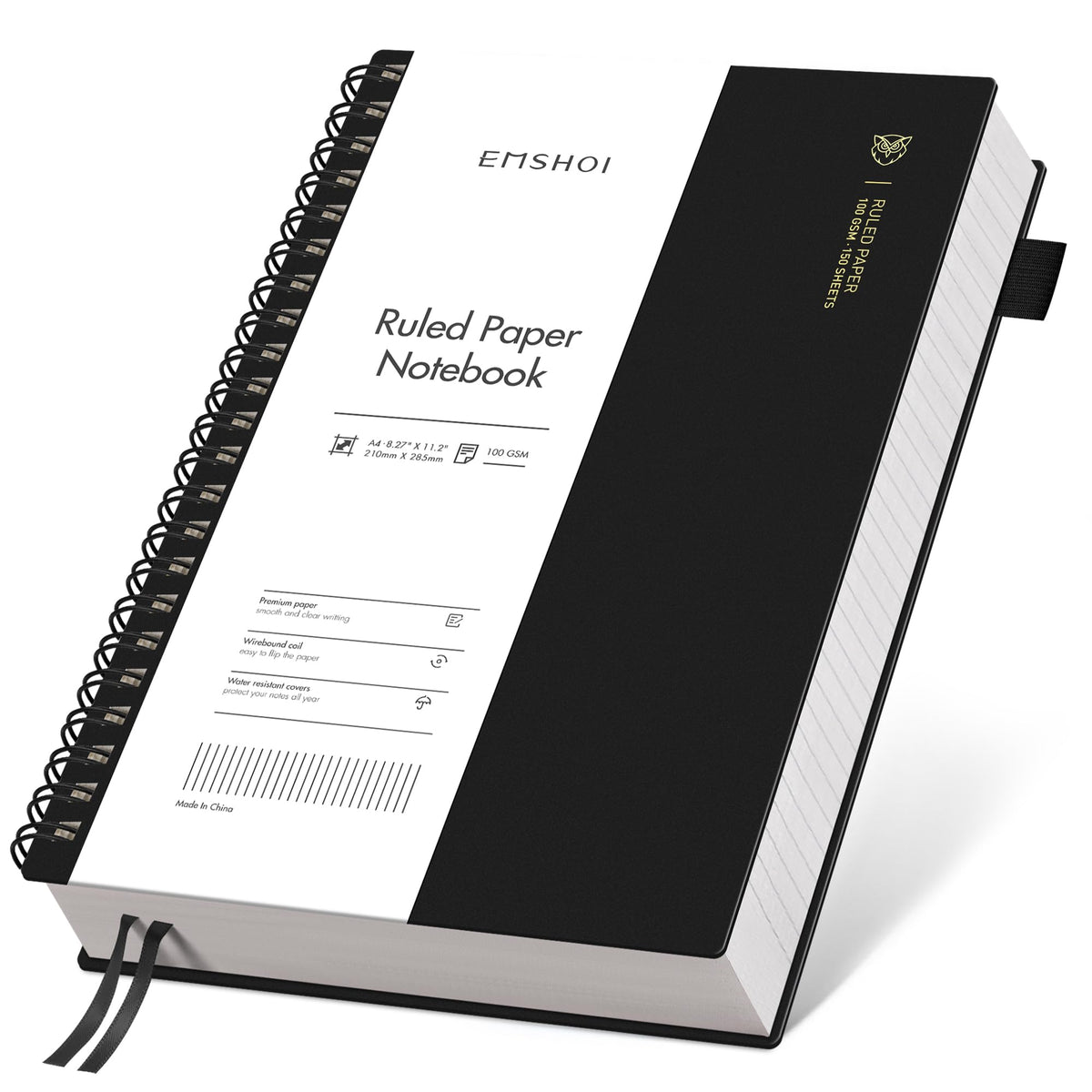 EMSHOI Lined Spiral Journal Notebook, 300 Pages, A4 Size (8.2'' x 11.2'')