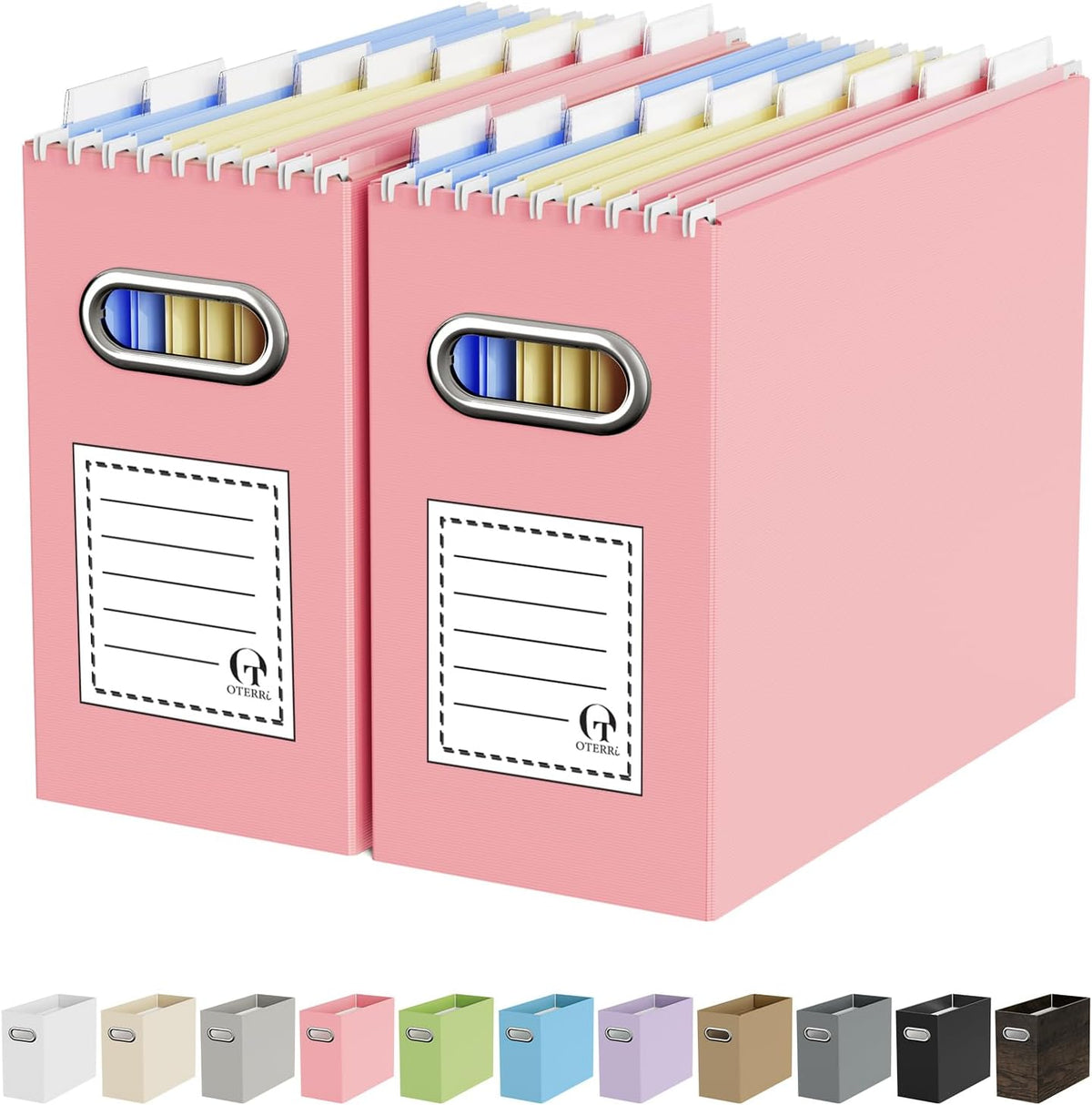 Oterri Portable Collapsible Cardboard File Box with Handle for Letter-Size
