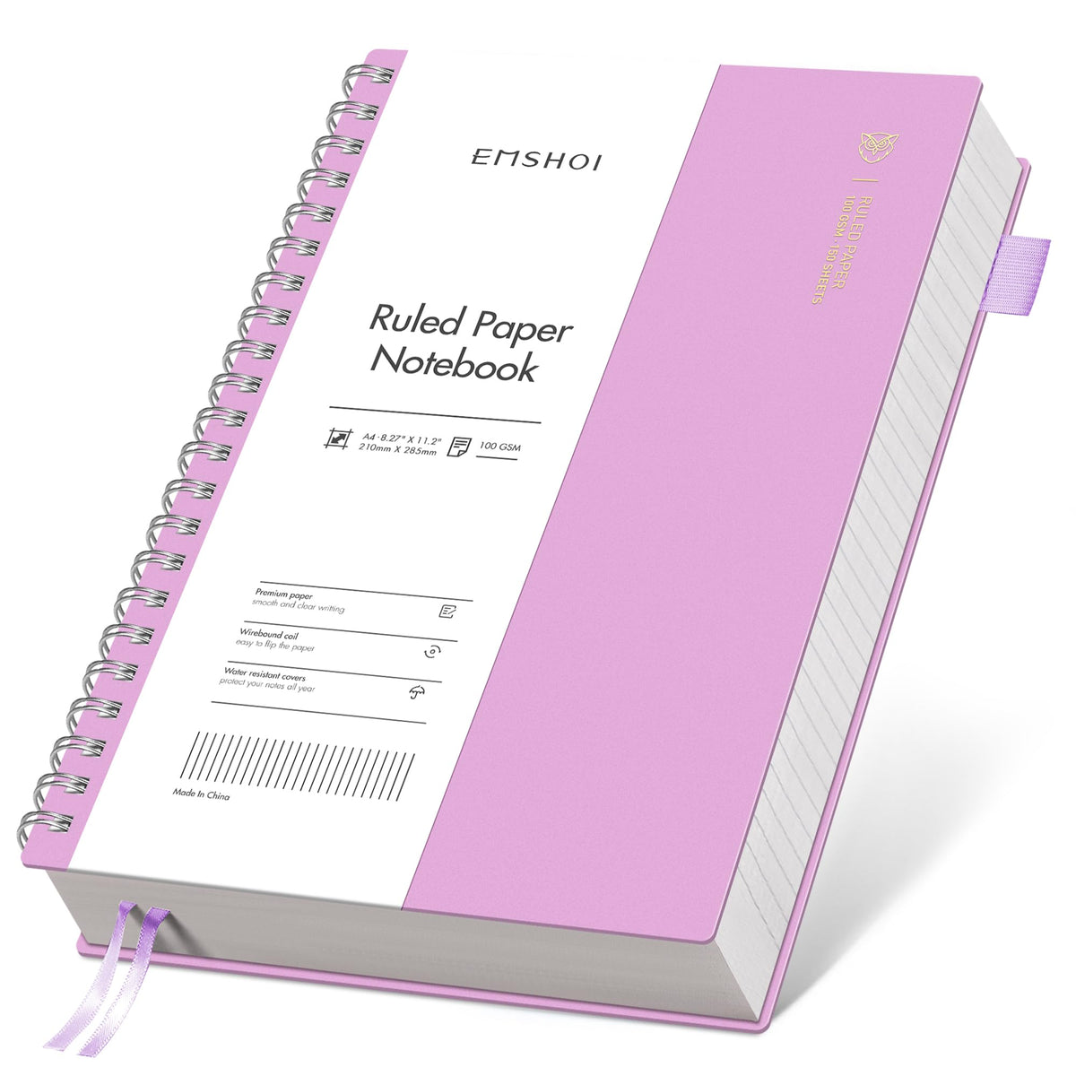 EMSHOI Lined Spiral Journal Notebook, 300 Pages, A4 Size (8.2'' x 11.2'')