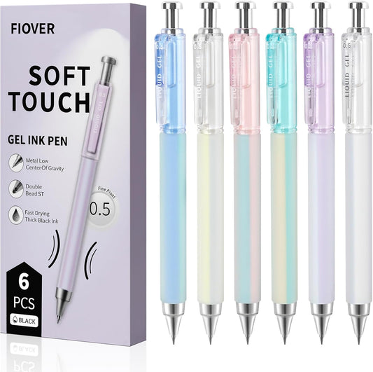 FIOVER 6 Pack 0.5mm Black Gel Pens, Quick Dry Fine Tip Pens