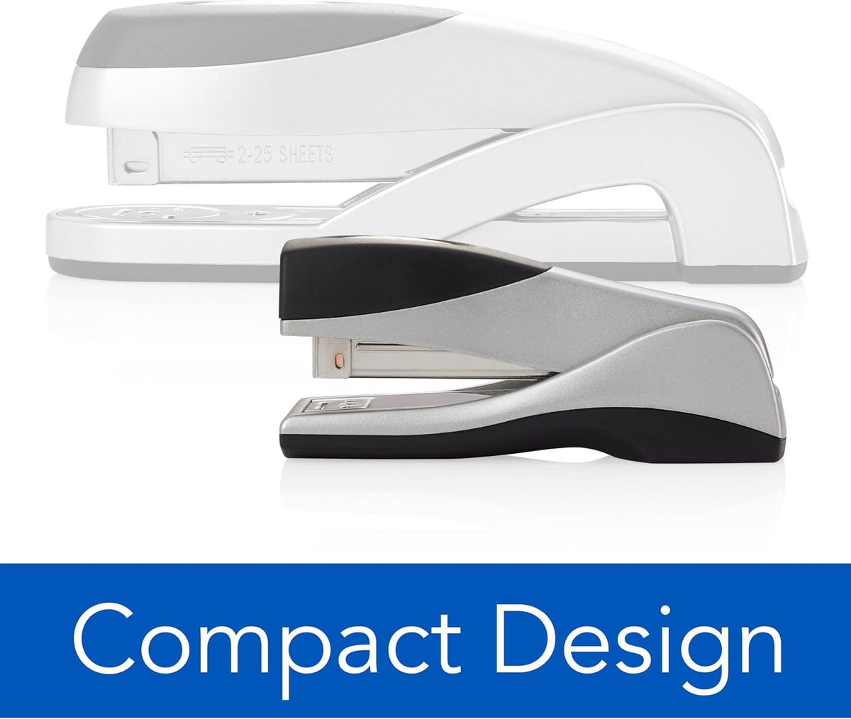 Swingline Stapler, Jam Free, Optima Grip Compact Size, Ergonomic Cushion, Metal, 25 Sheet Capacity, Silver (87816)