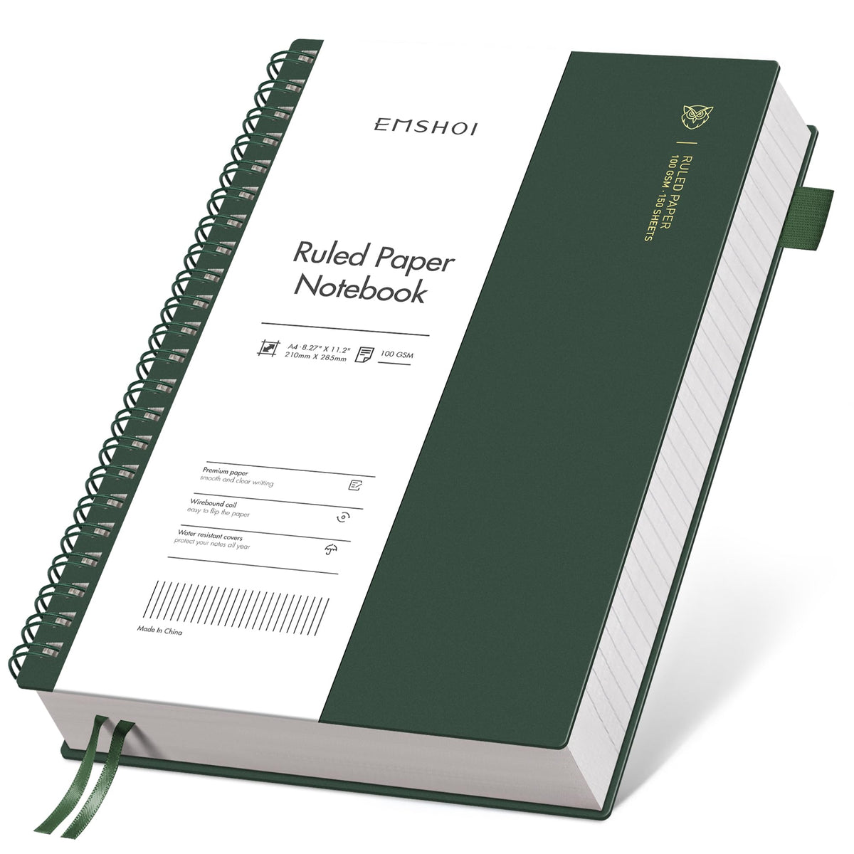 EMSHOI Lined Spiral Journal Notebook, 300 Pages, A4 Size (8.2'' x 11.2'')