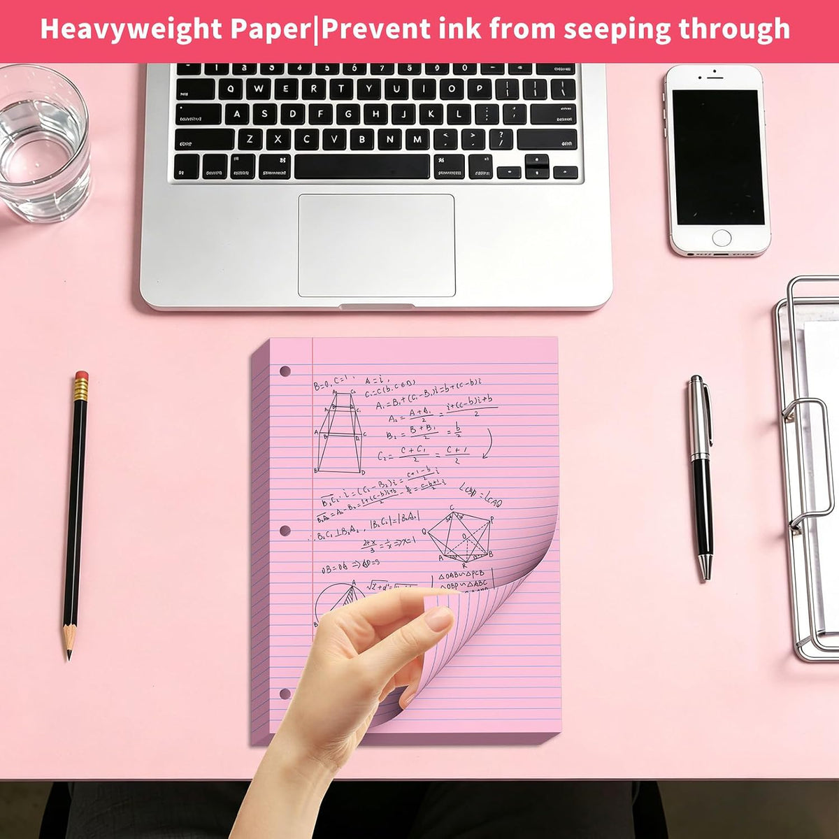 Loose Leaf Paper 120 Sheets Pink Paper 8x10.5 College Ruled Notebook Paper