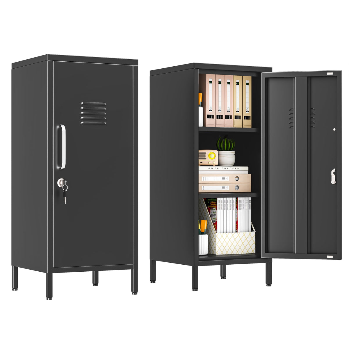 2 Drawer Metal File Cabinet with Lock,Lateral Filing Storage Cabinets,Steel Wide File Organization for Legal/Letter/A4/F4 Size with Hanging Files&Key,Lockable Printer Stand for Home Office, Black