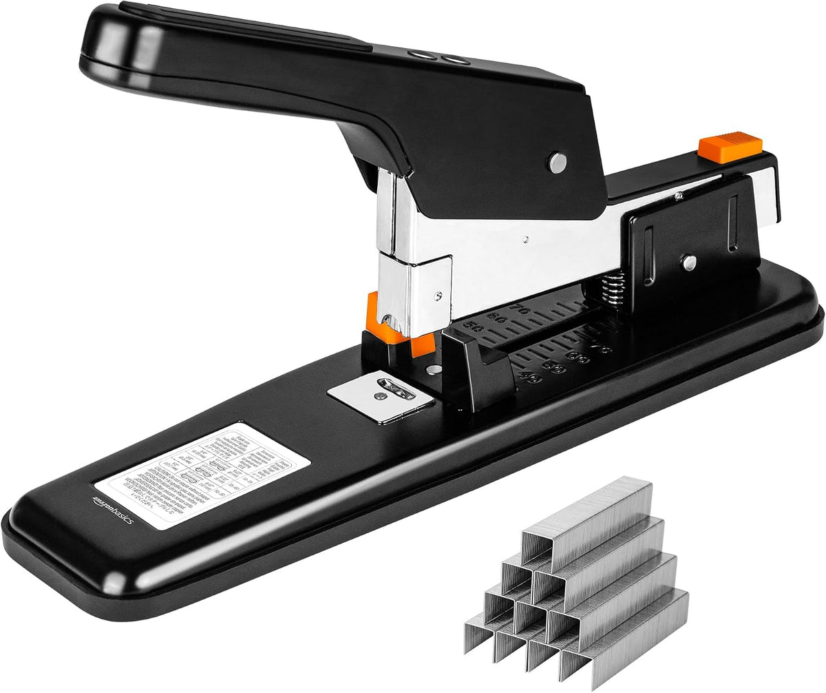 Amazon Basics Heavy-Duty Stapler, 90 Sheets High Capacity, Non-Slip, Large Office Stapler with 1000 Staples, Black