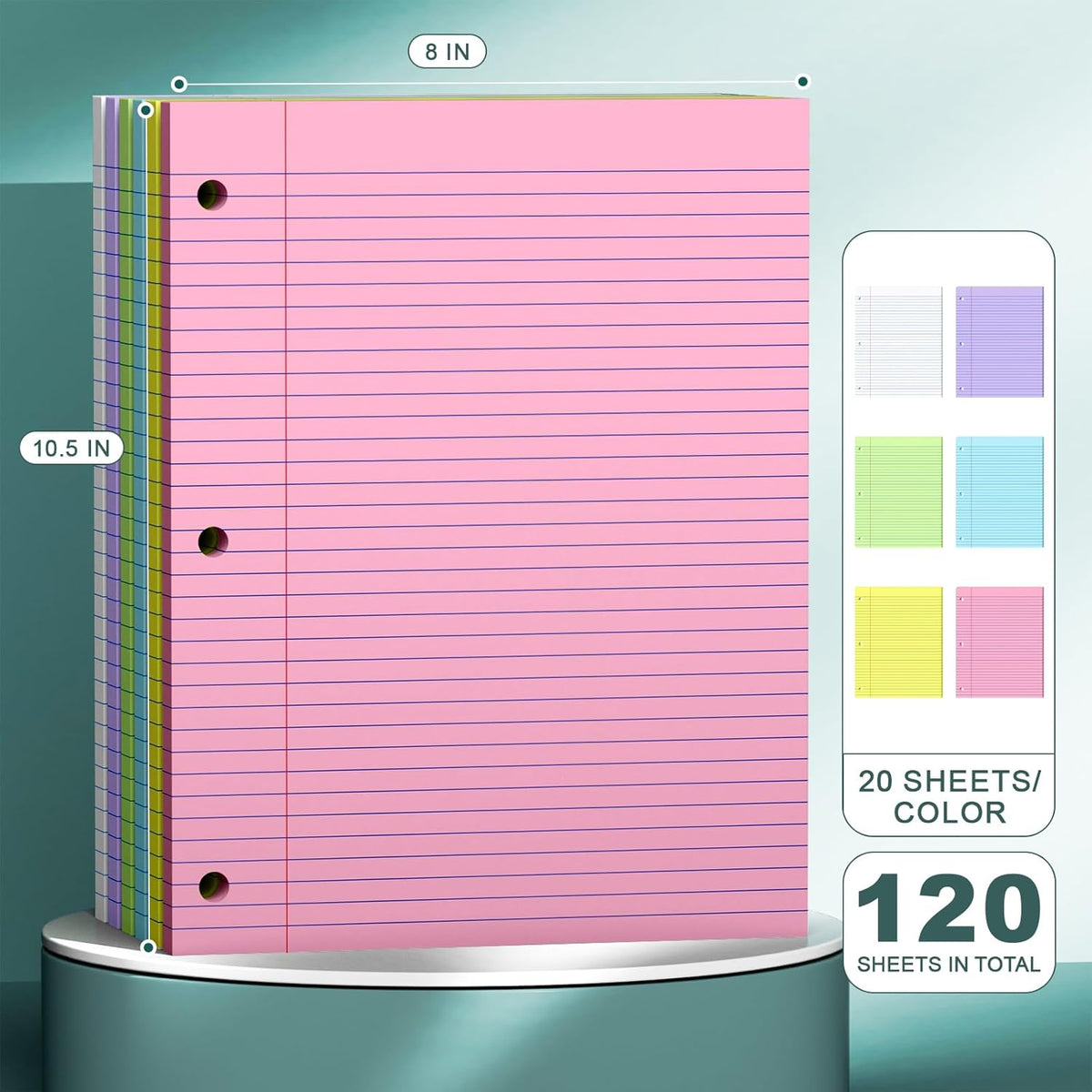 Note Pads 8 X 10.5 Loose Leaf Paper, 120Sheets, 3 Hole Punched Lined Paper