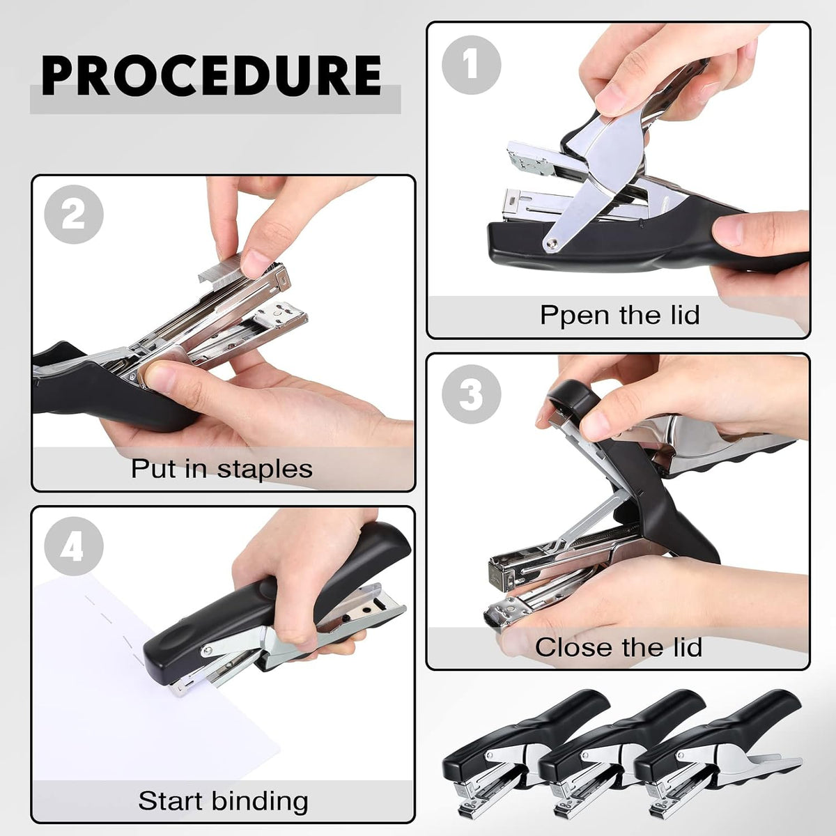 Yexiya 3 Pcs Heavy Duty Stapler 50 Sheet Capacity Hand Held Staplers Office