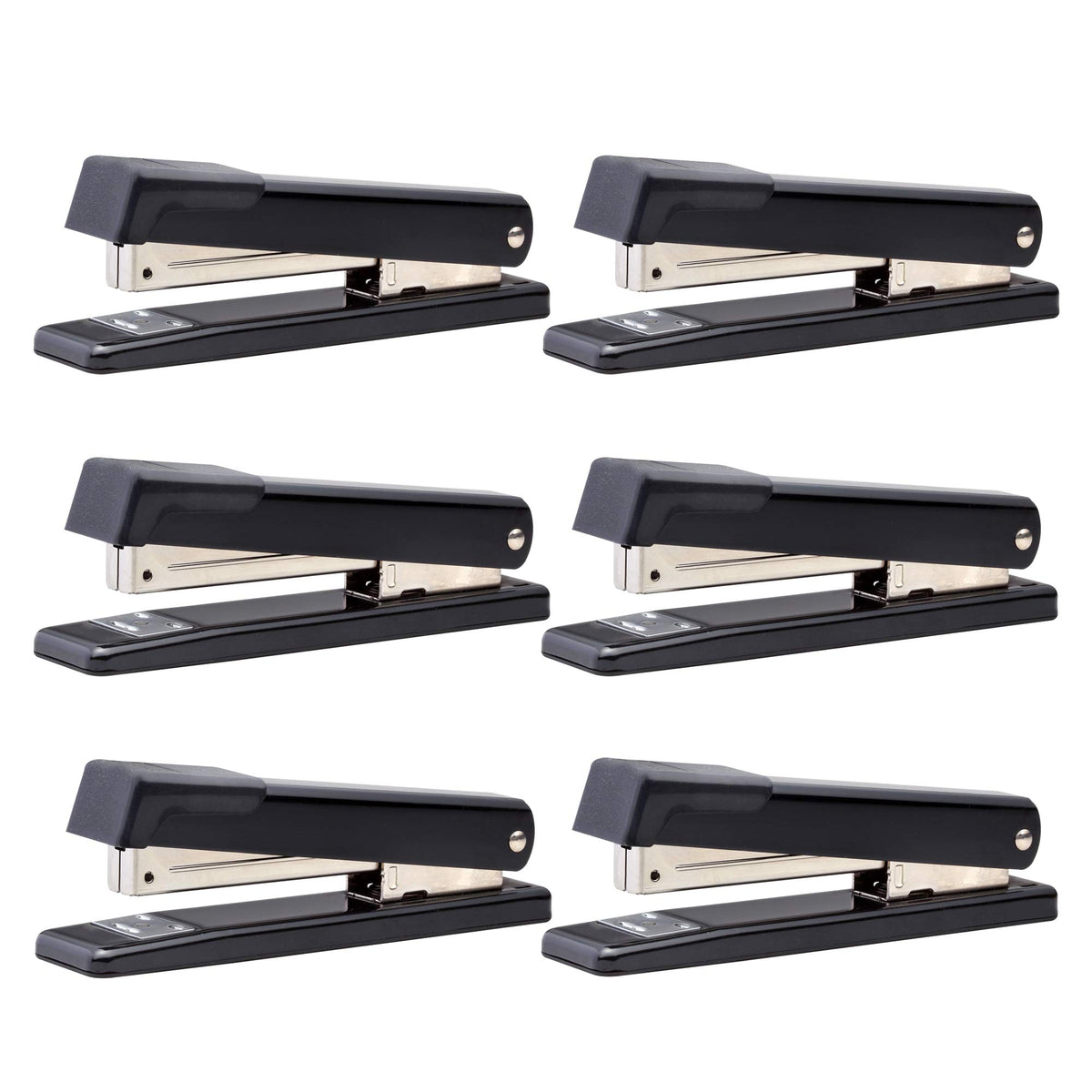Bostitch Office Classic Metal Desktop Stapler, 20 Capacity, Dual Clinch, Opens for Tacking, Full-Strip, 6 Pack, Black