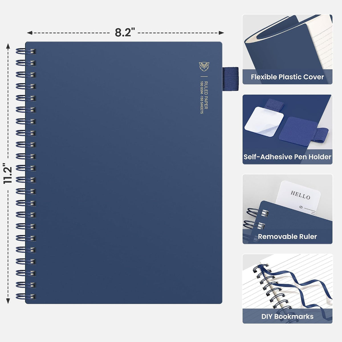 EMSHOI Lined Spiral Journal Notebook, 300 Pages, A4 Size (8.2'' x 11.2'')