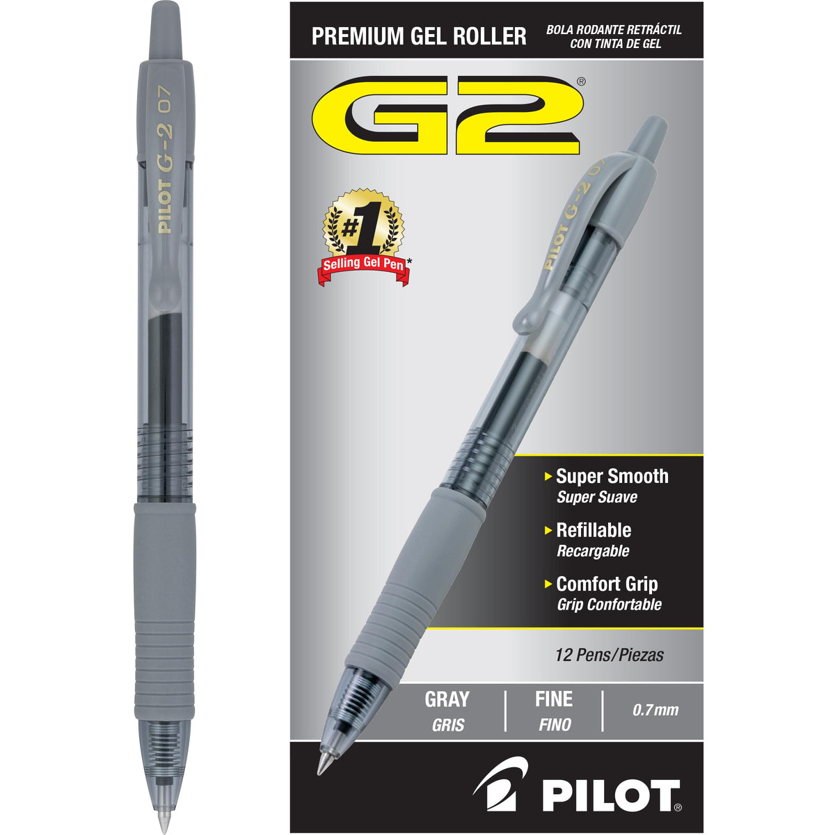PILOT G2 Premium Rolling Ball Gel Pens, Fine Point, Black Ink, 12 Count