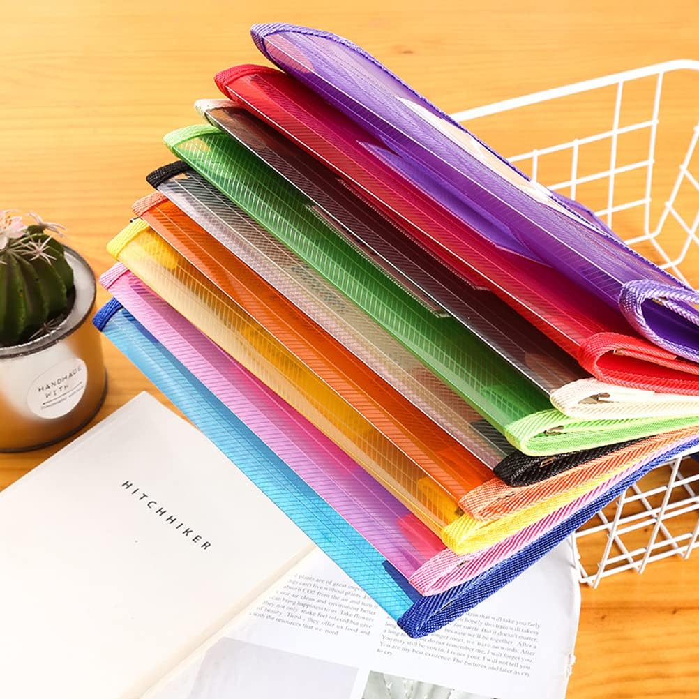 A4 Expandable Plastic File Pouch, Snap Closure, 10-Pack, Assorted Colors