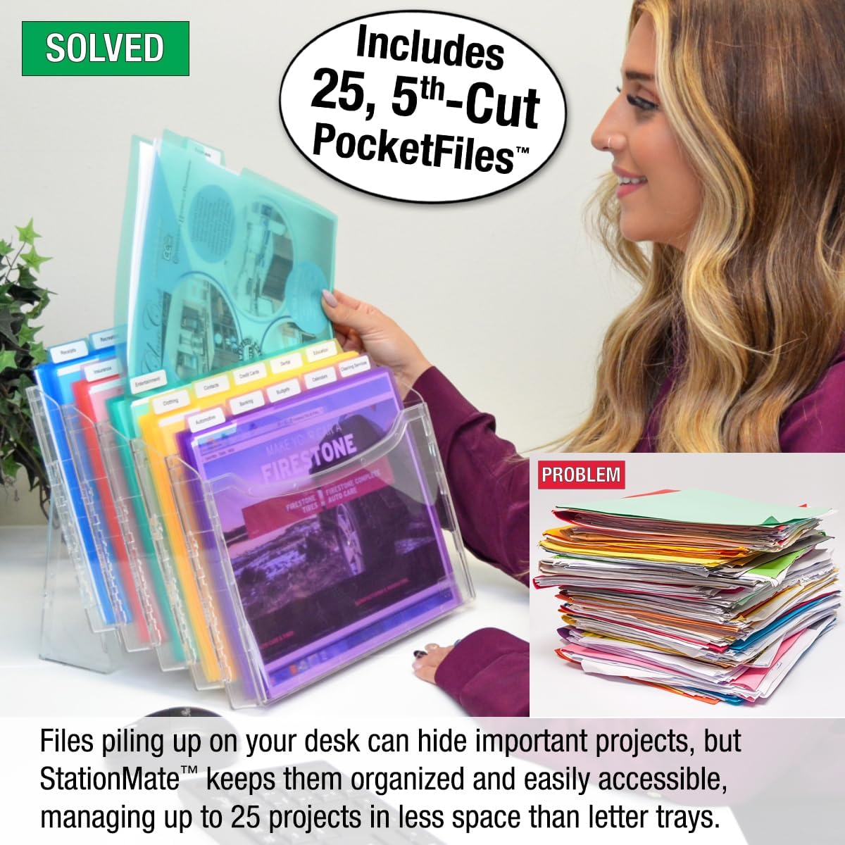 Ultimate Office Step UP File Desktop Organizer Plus 25 Color Poly Folders