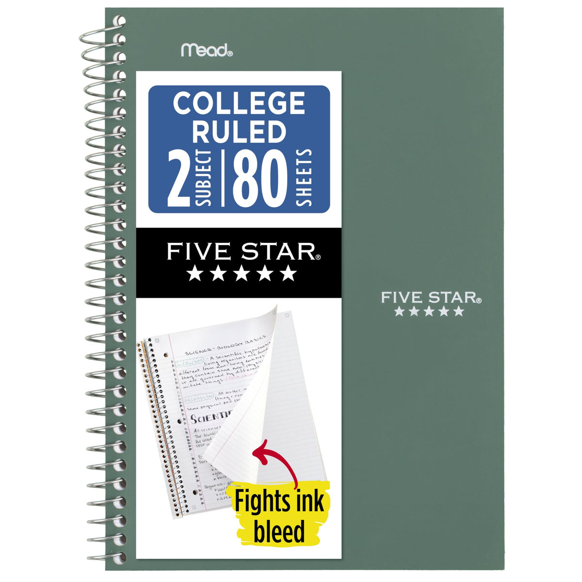 Five Star Spiral Notebook, 2 Subject, College Ruled Paper, 6" x 9.5", 80 Sheets, Blue (840029CG1)