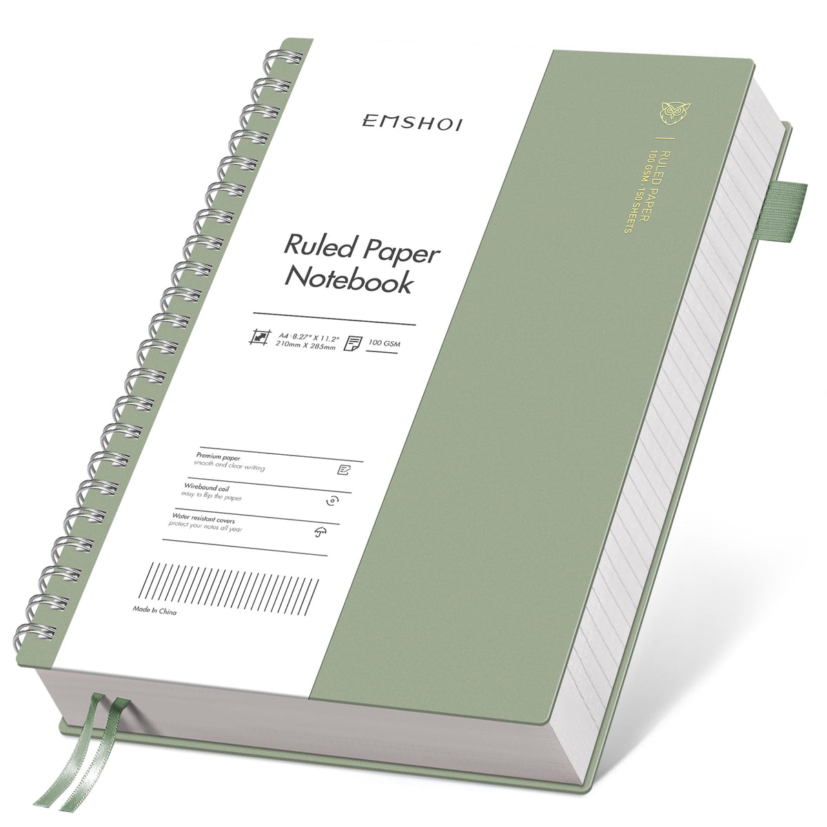 EMSHOI Lined Spiral Journal Notebook, 300 Pages, A4 Size (8.2'' x 11.2'')