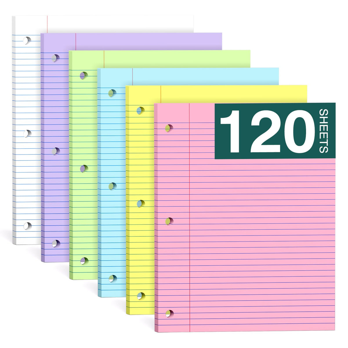 Note Pads 8 X 10.5 Loose Leaf Paper, 120Sheets, 3 Hole Punched Lined Paper