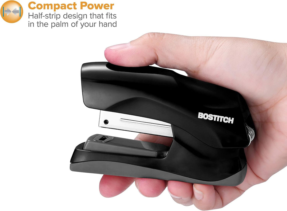 Bostitch Office Heavy Duty Stapler, 40 Sheet Capacity, No Jam, Half Strip, Fits into the Palm of Your Hand, For Classroom, Office or Desk, Black, 3-Pack
