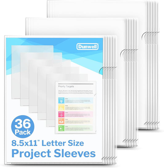 Dunwell Clear Folders for Documents, Plastic 8.5x11 File Sleeves, 36 Pack
