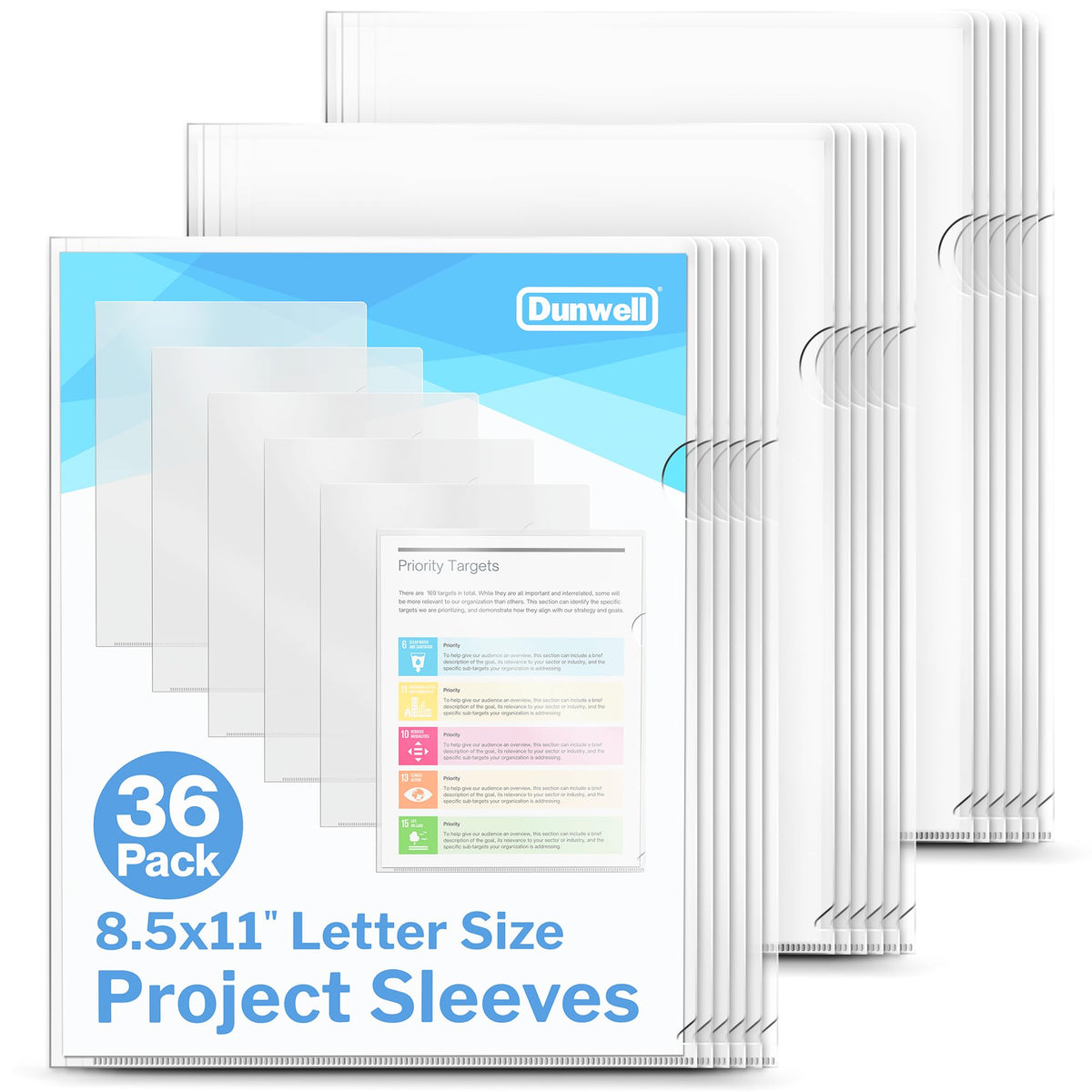 Dunwell Clear Folders for Documents, Plastic 8.5x11 File Sleeves, 36 Pack