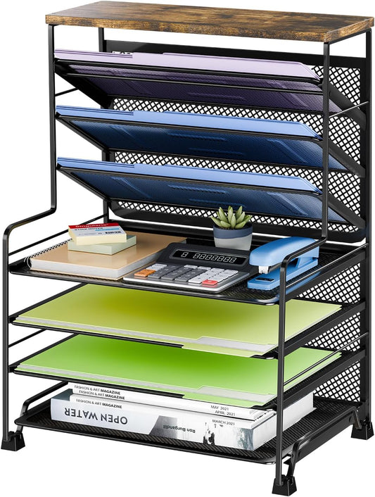Simple Trending 8-Tier Desk File Organizer for Office, Home or School, Black