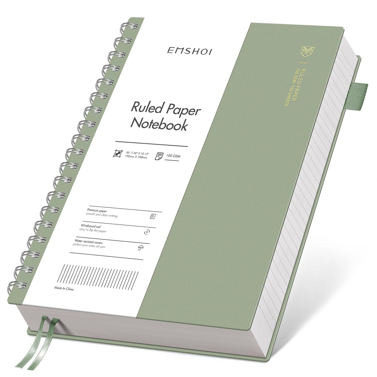 EMSHOI Lined Spiral Journal Notebook, 300 Pages, A4 Size (8.2'' x 11.2'')