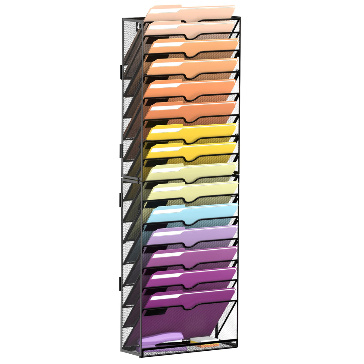 SUPEASY 16-Tier Hanging Wall File Holder Organizer for Papers, Folders, Files Clipboard & Magazine Organization Great for Office Home, Assembly Needed, Black