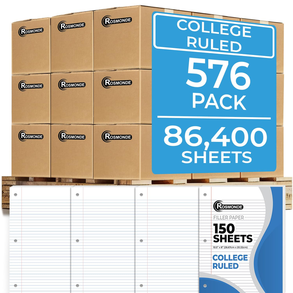 Rosmonde 450 Sheets Loose Leaf Paper, 3 Pack, College Ruled Filler Paper