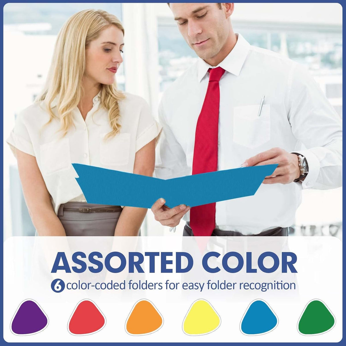 PANDRI Colored File Folders, 30 Pack 1/3 Cut Tab File Folder, 6 Colors