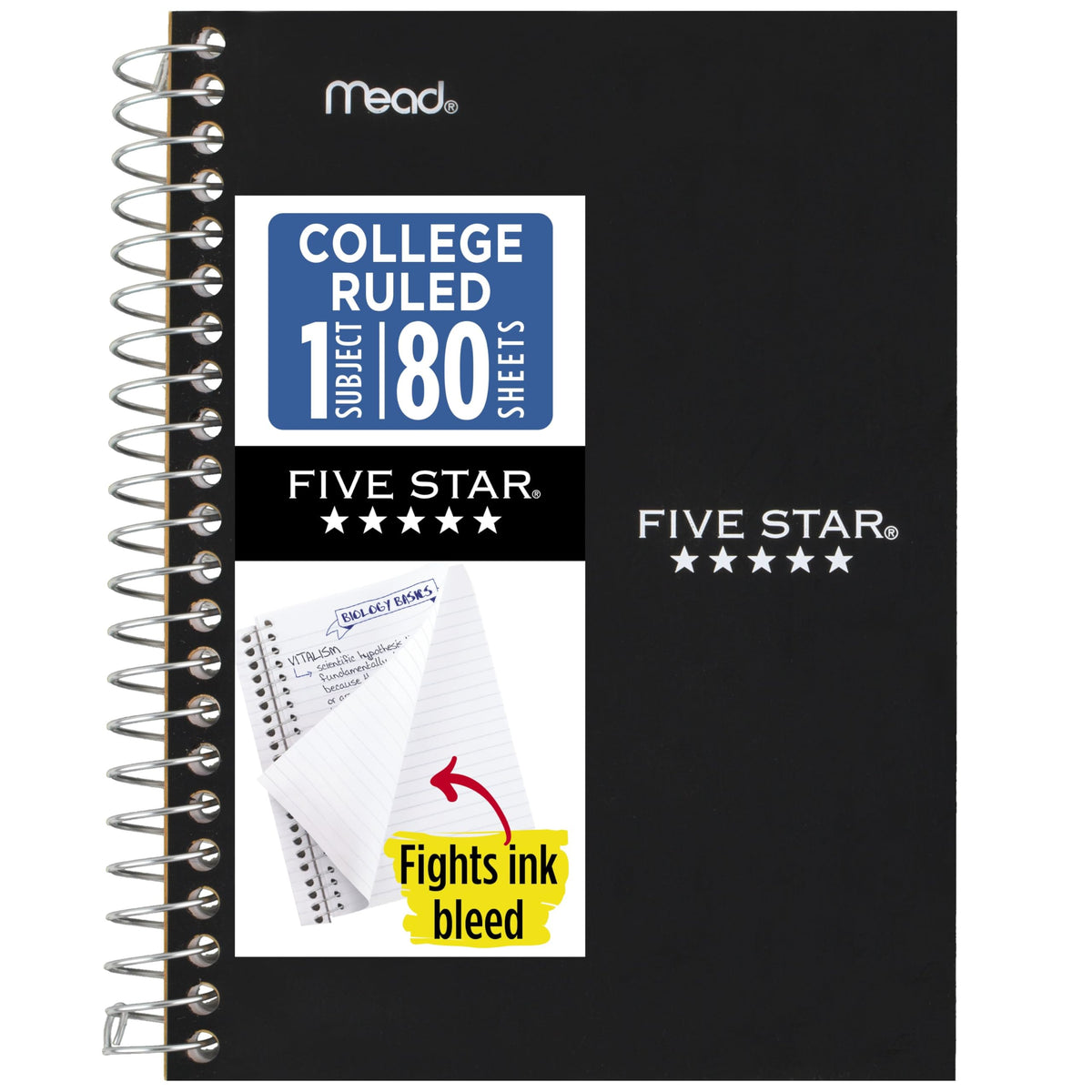 Five Star Spiral Notebook, 1 Subject, College Ruled Paper, 4-3/8" x 7", Small Size, 80 Sheets, Fights Ink Bleed, Water Resistant Cover, Seaglass Green (450048CH1-ECM)