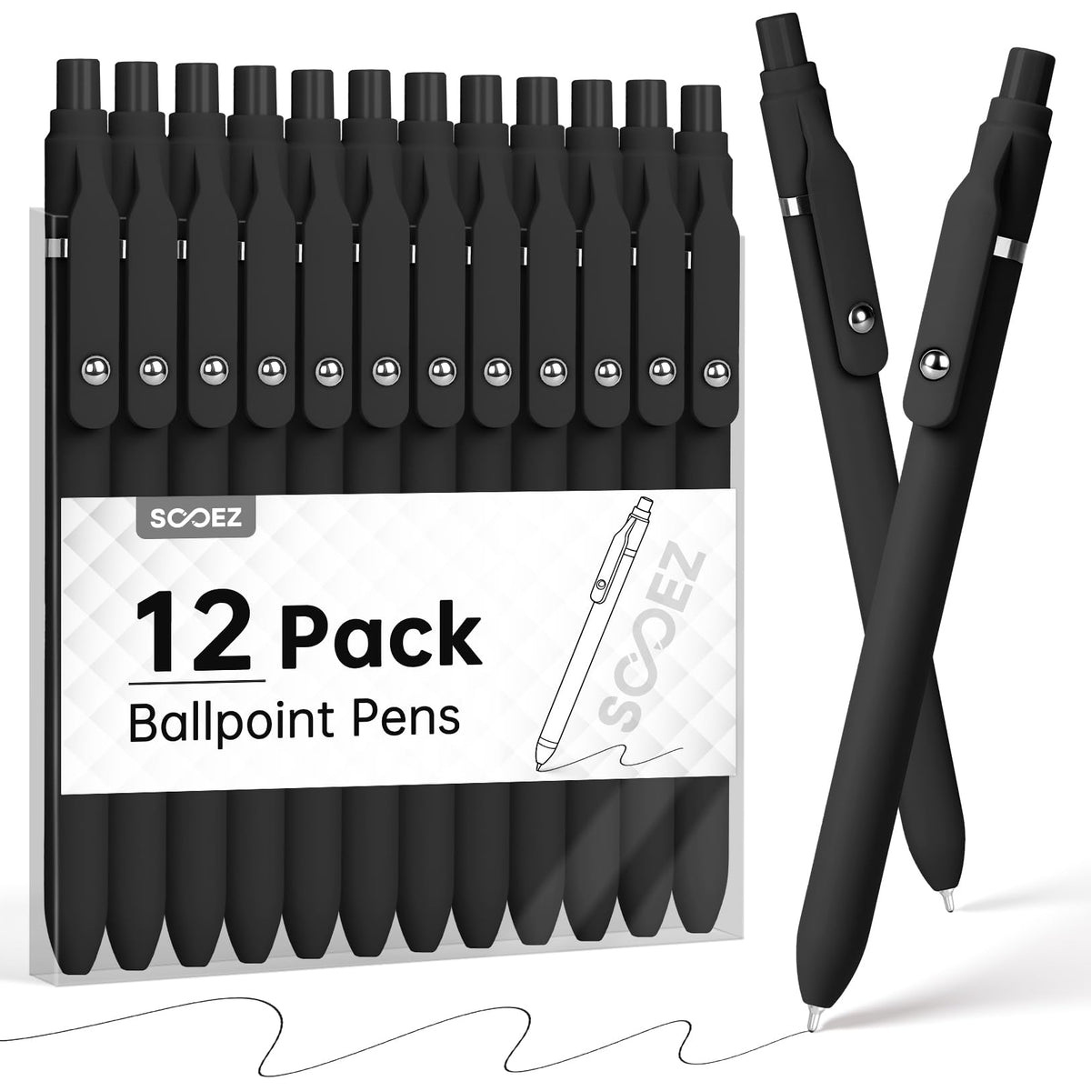Sooez 6 Pack Ballpoint Pen, Retractable Black Pen ballpoint Smooth Writing