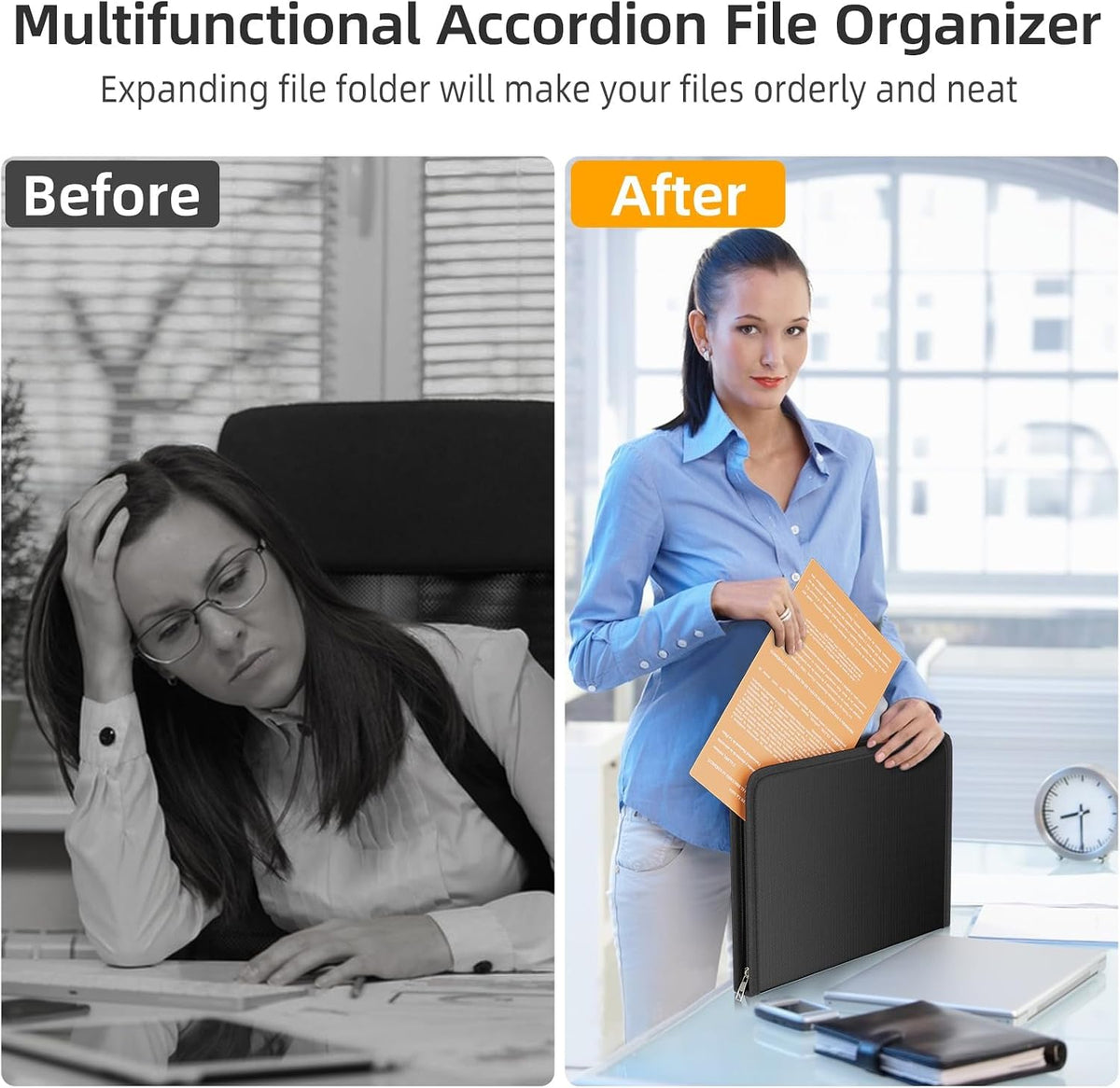 Fireproof Accordion File Organizer, Expanding File Folder with 13 Pockets