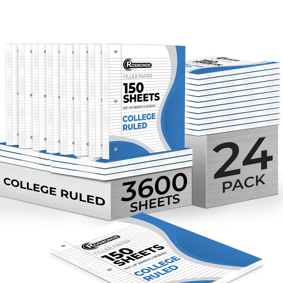 Rosmonde 900 Sheets Loose Leaf Paper, 6 Pack, College Ruled Filler Paper