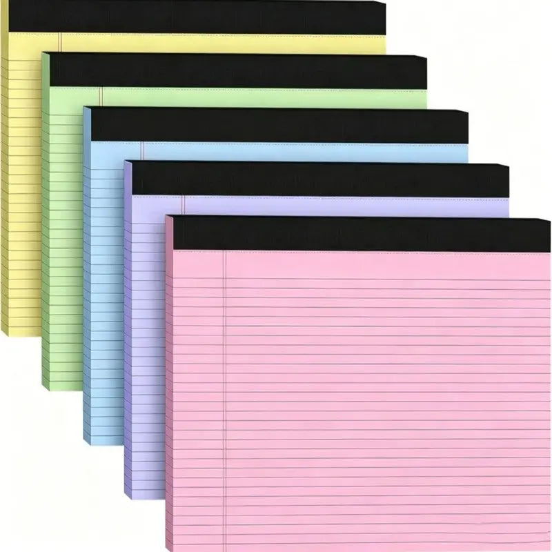 5 Pack Wide Legal Pads , 11" x 9.5" Landscape Set Of Pink Purple Blue Green Yellow College Ruled Note Pad Narrow Ruled 30 Sheets per Notepad Perforated Writing Paper Thick Backboard Horizontal Pads of Paper Office Stationery Supplies Student Essentials