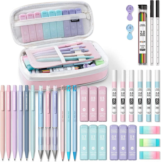 Four Candies 36PCS Learning Materials, Aesthetic School Supplies in Large Capacity Pencil Case, 12PCS Mechanical Pencils 0.5-2.0mm with 624PCS Lead Refills,Cute Aesthetic Mechanical Pencils for Writing,Drawing & Drafting, Back to School Supplies Shopping