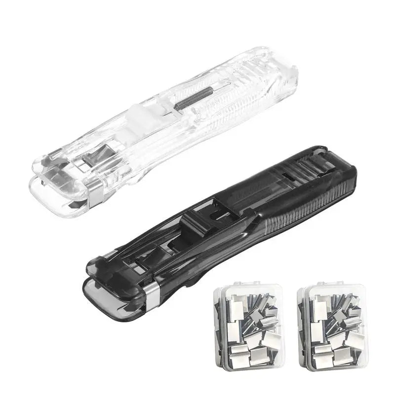 2 Pcs Portable Binder Clip Stapler, with 100 Pcs Small Binder Clips, lacari notepad clip Lacari,Non-Destructive Paper Clam Dispenser for Office, Home, School Effortless Document Organization Practicality office accessories,sohochic